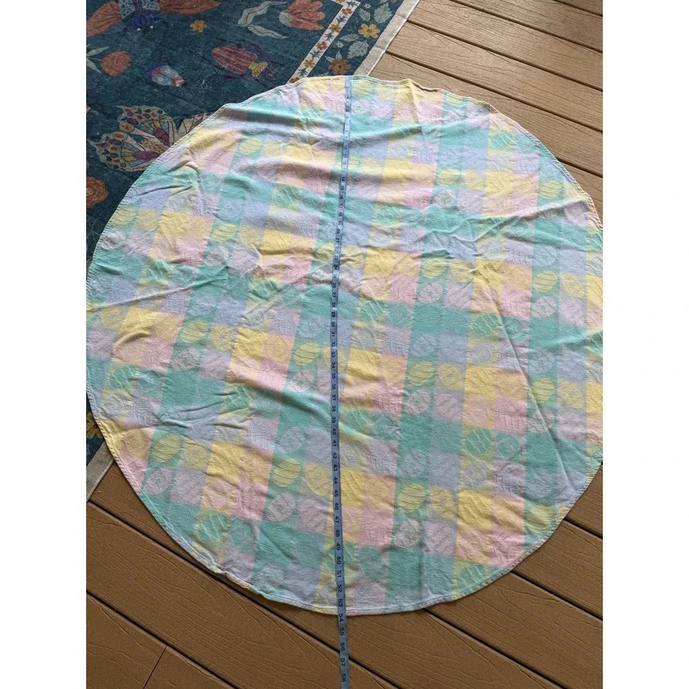 Vintage Easter Cotton Jacquard Pastel Plaid Tablecloth Round 52x54‎